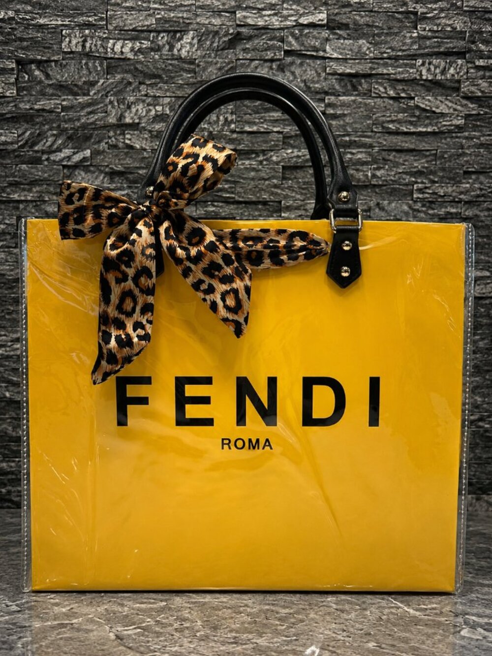 Upcycled Shopping Bag Tote With Black Chain & Leopard Scar